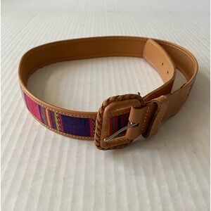 Vintage Omega Guatemalan Mayan Cotton Leather Belt Womens Size M Colorful Tribal
